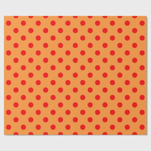 Red On Orange Polka Dots Pattern Design  Wrapping Paper (Flat)