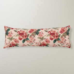 Red on Pink Hibiscus Floral  Body Pillow