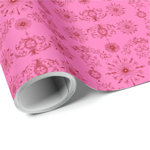 Red on Pink Motif Wrapping Paper
