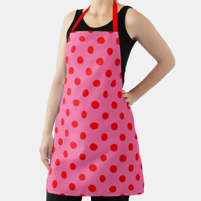 Red On Pink Polka Dots Pattern Design Apron (Creator Uploaded)