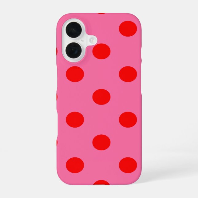 Red On Pink Polka Dots Pattern Design iPhone 16 Case (Back)