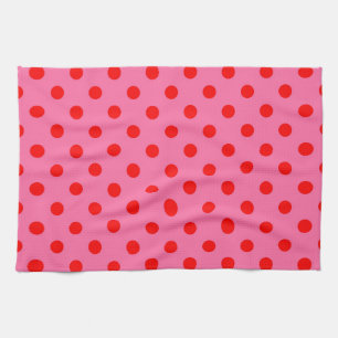 Red On Pink Polka Dots Pattern Design Kitchen Towel
