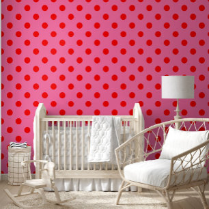 Red On Pink Polka Dots Pattern Design Wallpaper