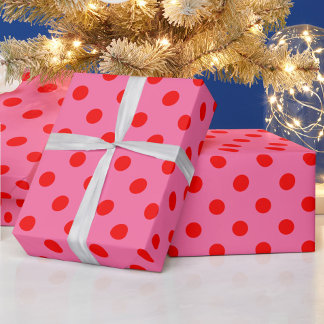 Red On Pink Polka Dots Pattern Design Wrapping Paper