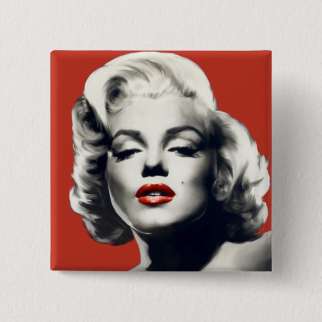 Red on Red Lips Marilyn 2 Inch Square Button (Front)