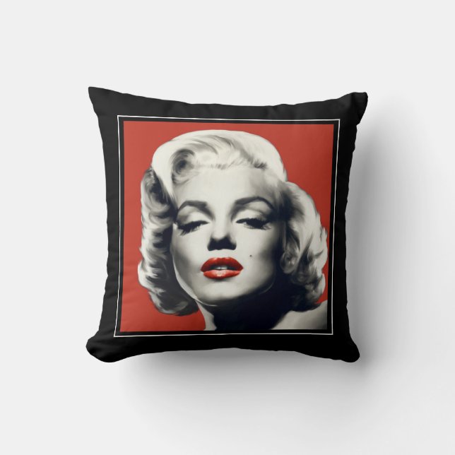 Red on Red Lips Marilyn Throw Pillow (Front)