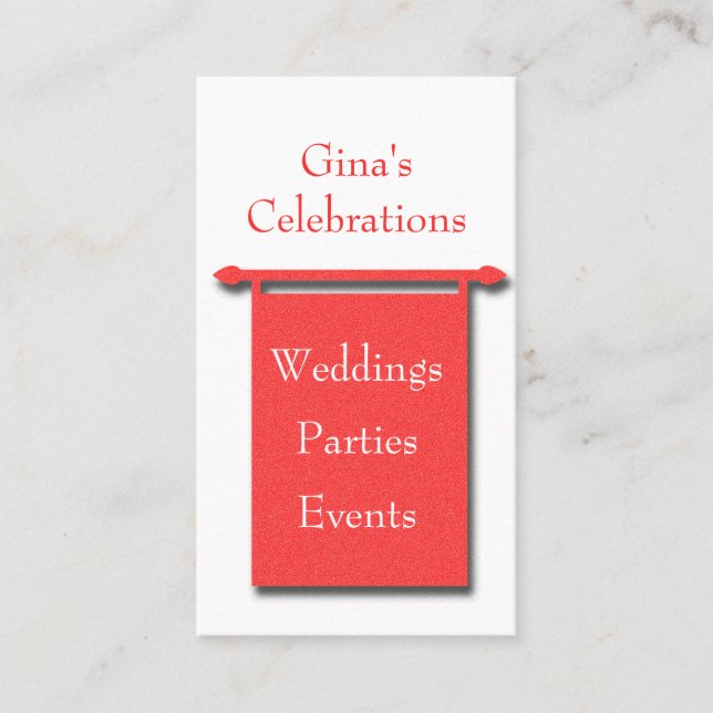 Red on White Banner Party Planner Business Card (Front)