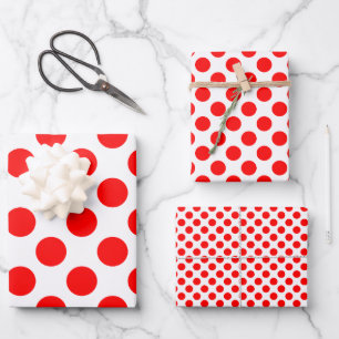 Red on White Different Size Polka Dots Wrapping Paper Sheet