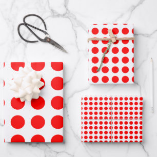 Red on White Different Sizes Horizontal Polka Dots Wrapping Paper Sheet