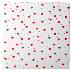 Red On White Hearts Pattern Tile