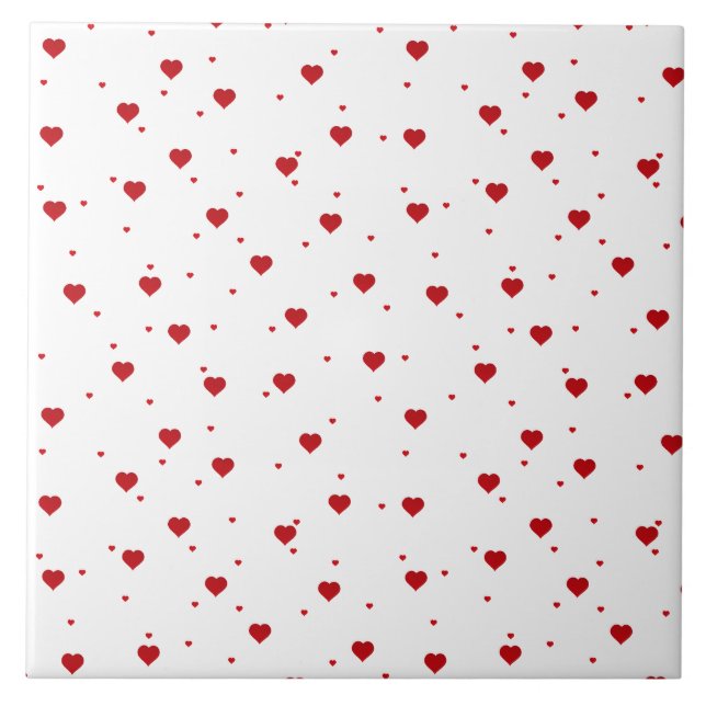Red On White Hearts Pattern Tile (Front)