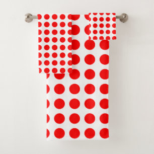 Red on White Large Size Horizontal Polka Dots Bath Towel Set