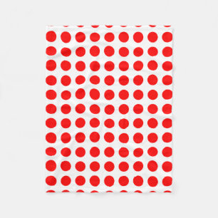 Red on White Large Size Horizontal Polka Dots Fleece Blanket