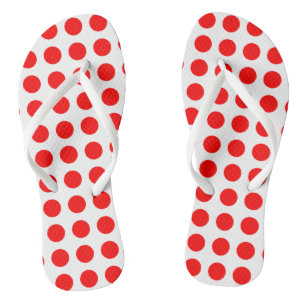 Red on White Large Size Horizontal Polka Dots Flip Flops