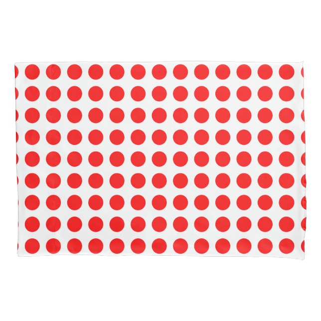 Red on White Large Size Horizontal Polka Dots Pillowcase (Front)