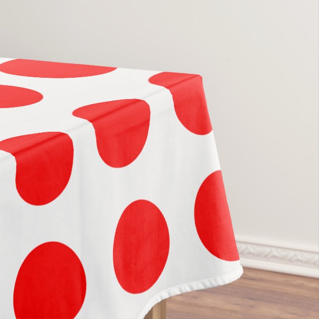 Red on White Large Size Horizontal Polka Dots Tablecloth (In Situ)