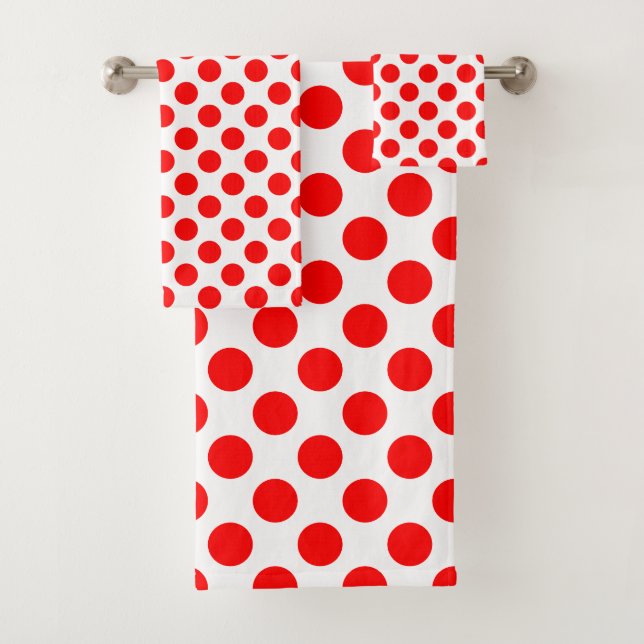 Red on White Large Size Polka Dots Bath Towel Set (Insitu)
