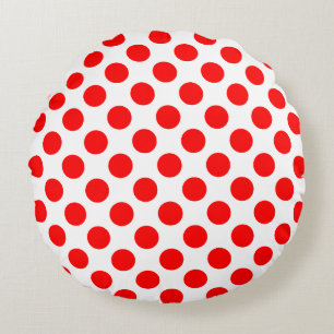 Red on White Large Size Polka Dots Round Pillow