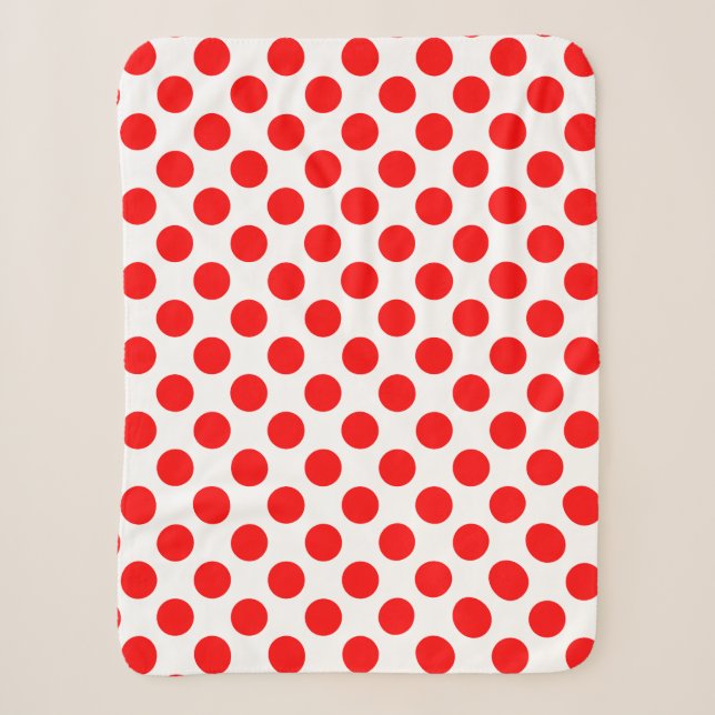 Red on White Large Size Polka Dots Sherpa Blanket (Front)