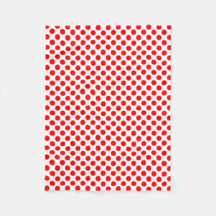 Red on White Medium Size Polka Dots Fleece Blanket