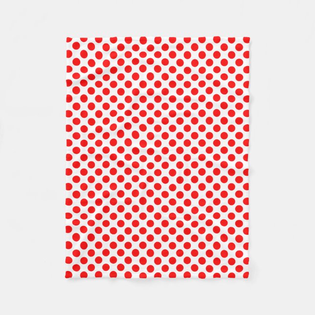 Red on White Medium Size Polka Dots Fleece Blanket (Front)