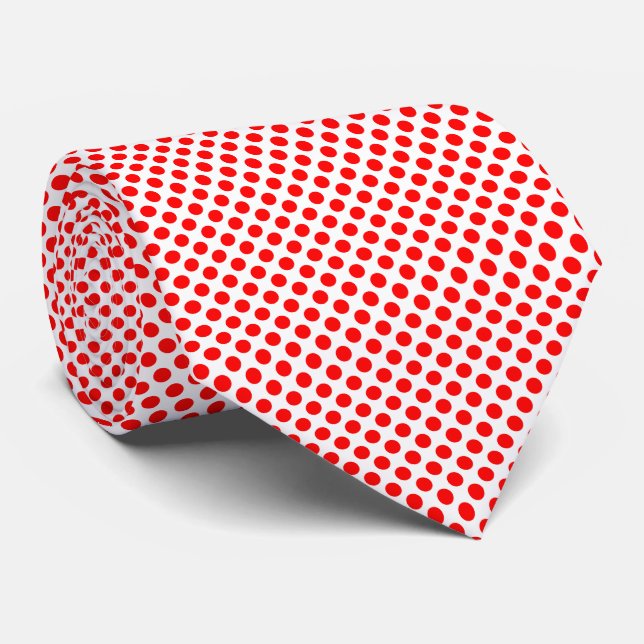 Red on White Medium Size Polka Dots Tie (Rolled)