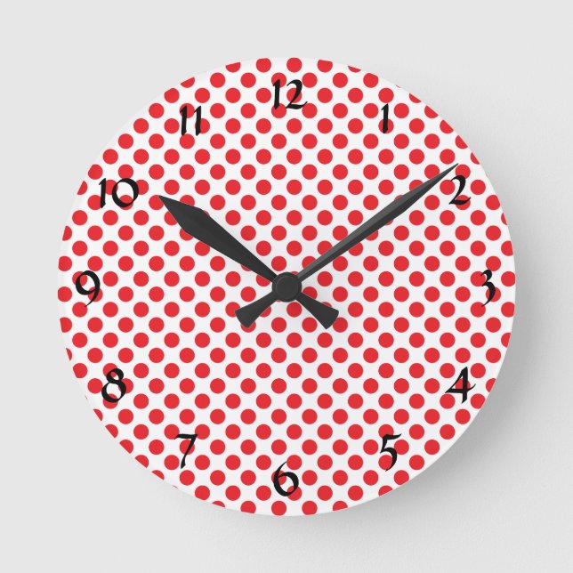 Red on White Polka Dot Round Clock (Front)
