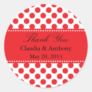 Red on White Polka Dot Thank You Wedding Classic Round Sticker