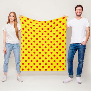 Red On Yellow Polka Dots Pattern Design Fleece Blanket