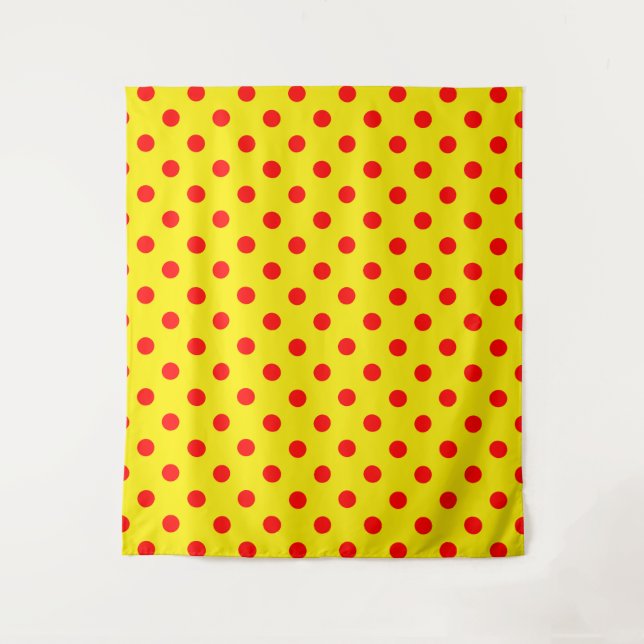 Red On Yellow Polka Dots Pattern Design  Tapestry (Front)