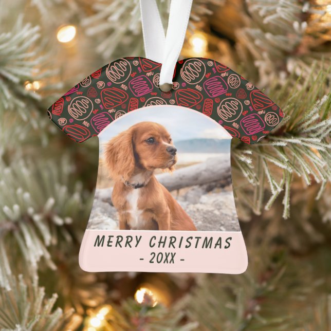 Red One Line Art Dog Pet Photo Christmas Keepsake  Ornament (Tree)