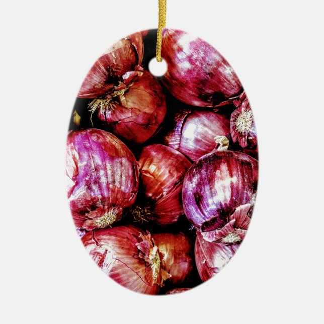 Red Onion Ceramic Ornament (Front)