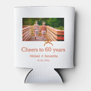 red or bow cheers to 60 years anniversary wedding  can cooler