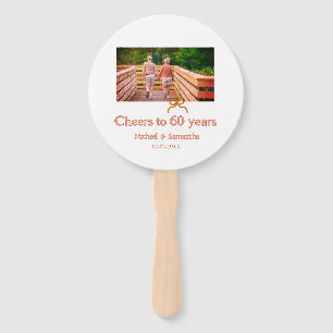 red or bow cheers to 60 years anniversary wedding  hand fan