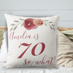 Red Orang Rose Watercolor Floral 70th Birthday Throw Pillow<br><div class="desc">Red Orang Rose Watercolor Floral 70th Birthday Throw Pillow. Floral 70th birthday pillow for her. Watercolor roses and twigs in red and orange colours. Personalize the pillow with your name and age.</div>