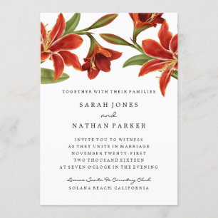 Red & Orange Amaryllis Flower Wedding Invitation