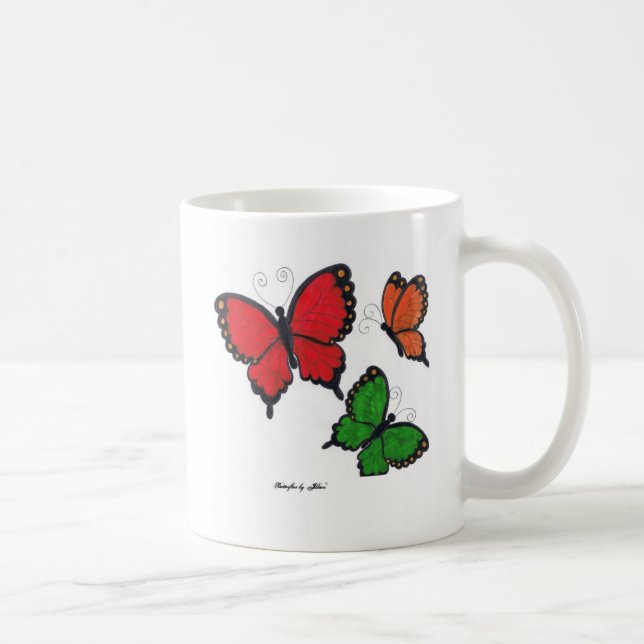 Red, orange and green butterflies mug (Right)