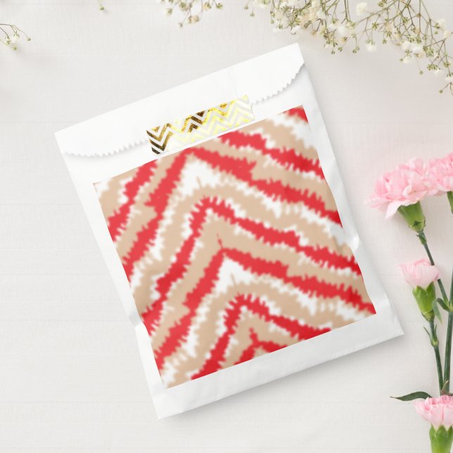 Red, orange, and pink textured patterns and motifs favour bag (Sealed)