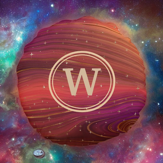 Red Orange and Purple Sparkly Swirls with Initial Round Pillow (Creator Uploaded)