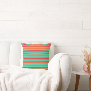Red, Orange and Turquoise Vintage Stripes Throw Pillow
