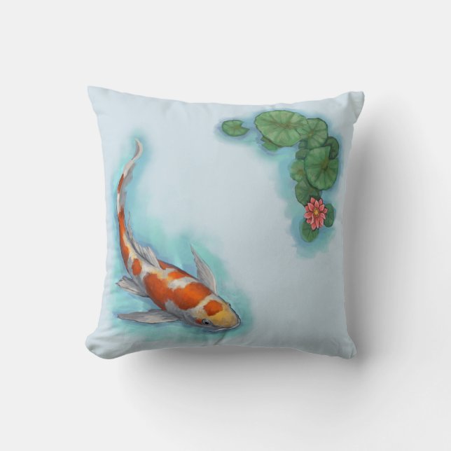 Red, Orange, and White Koi Fish Throw Pillow (Front)