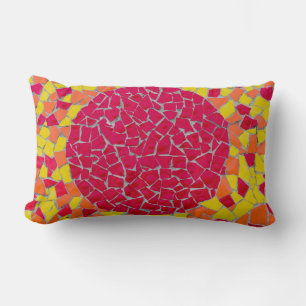 Red, orange, and yellow artwork lumbar pillow