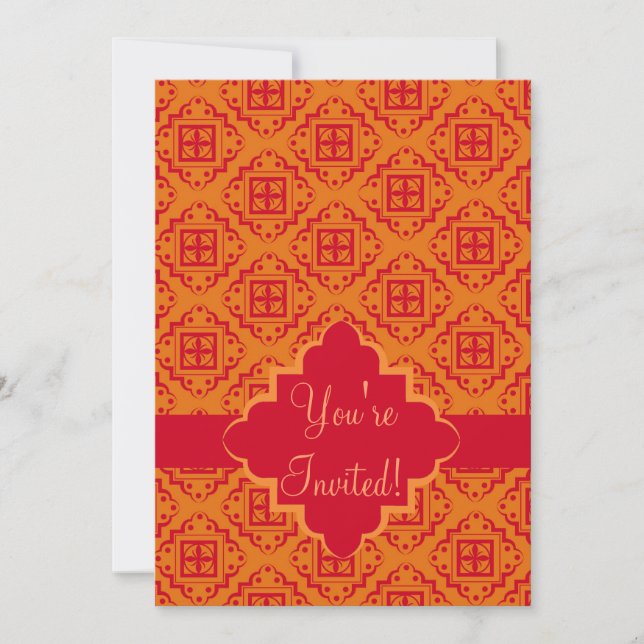 Red & Orange Arabesque Moroccan Graphic Invitation (Front)