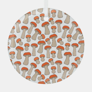 Red Orange Aspen Mushrooms Pattern Glass Ornament