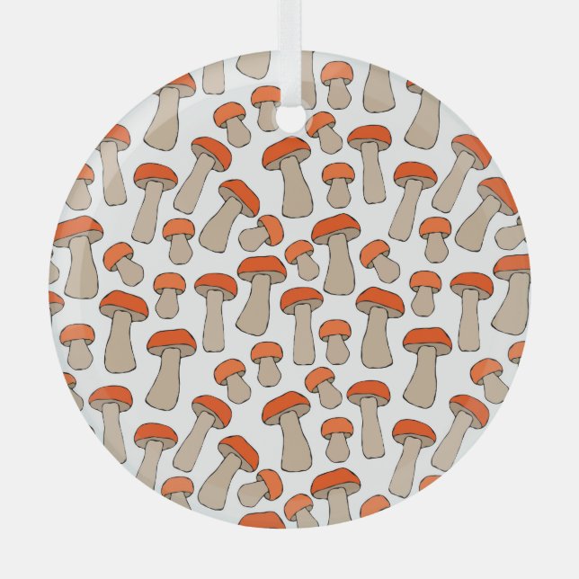 Red Orange Aspen Mushrooms Pattern Glass Ornament (Front)
