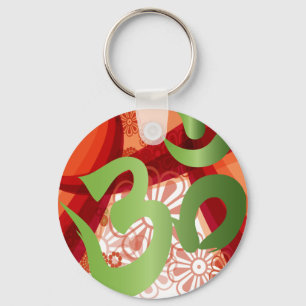 Red-Orange-Bg_Green-Om Keychain