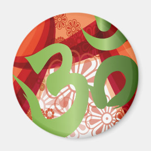 Red-Orange-Bg_Green-Om Magnet