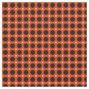 RED-ORANGE, BLACK AND WHITE POLKA DOT FABRIC