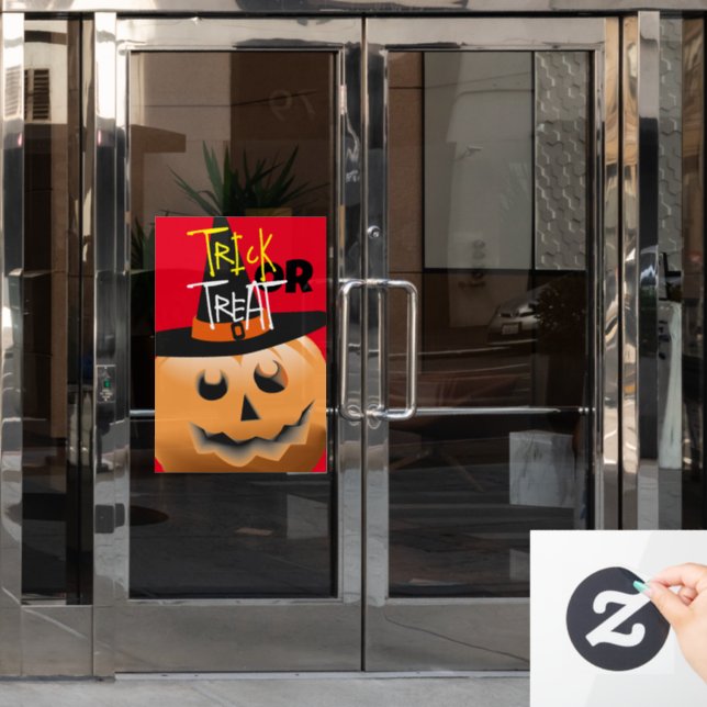 red orange black, pumpkin witch halloween window cling (Office Door)