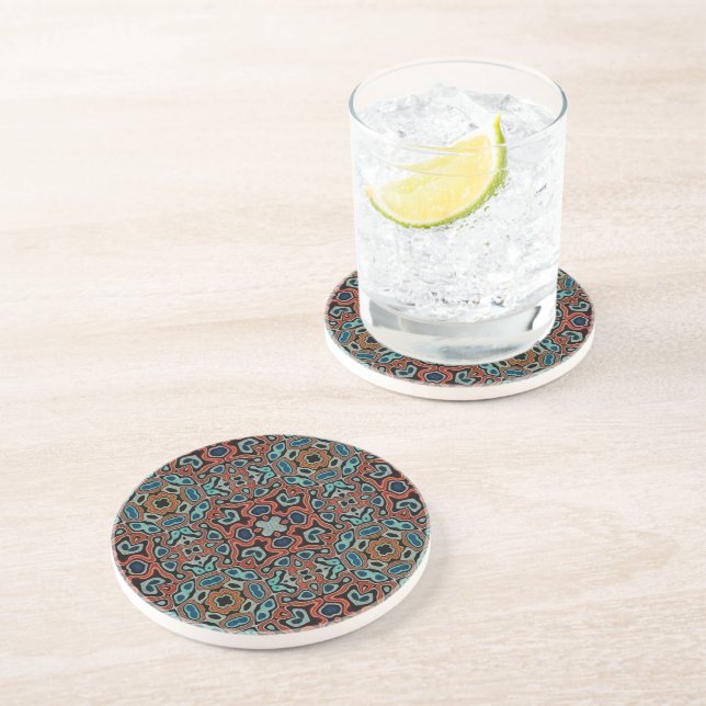 Red Orange Blue Aqua Turquoise Hip Bohemian Art Coaster (Side)
